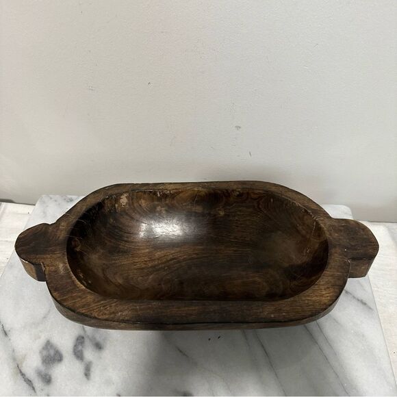 Rustic Wooden Serving Bowl trench bowl with handles solid wood - Picture 15 of 16